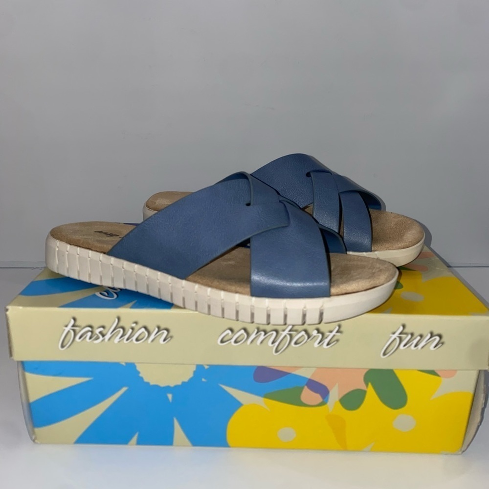 Easy Street Brylee Denim Slide Sandals Women 7.5W Comfort Slip-On New - Picture 3 of 9
